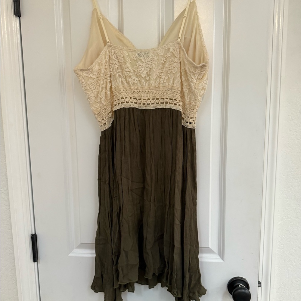 Sky Cream Lace Bodice Midi Dress with Olive Skirt - Picture 5 of 5